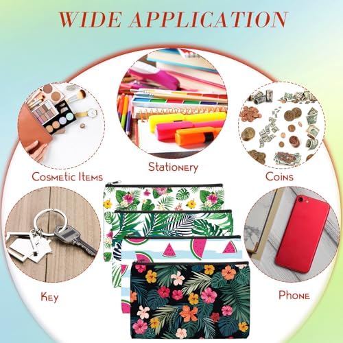 Eccliy 20 Pcs Summer Makeup Bag Cosmetic Bag Canvas Gifts Summer Themed Accessories for Girls Toiletry Pouch with Zipper for Women Party Shopping Home Travel, 8 x 5 Inch