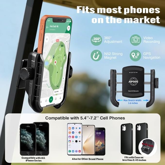 Golf Cart Phone Holder, Strong Magnetic Phone Holder for Golf Cart Universal for Most Cell Phone, Golf Cart Phone Mount Compatible with EZGO/Club Car/Yamaha, Hold Firmly, Install in Seconds