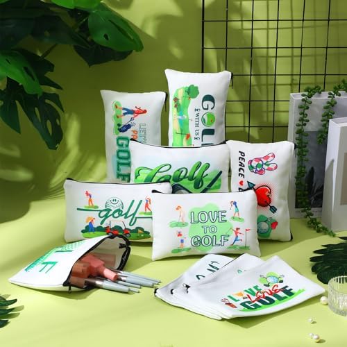 Eccliy 20 Pcs Golf Makeup Bags Bulk, 8x5 Inch Canvas Pouches with Zipper