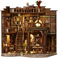 Book Nook Vintage Library Wooden DIY Kit - 3D Bookshelf Model with LED Lighting, Classic Study Room Decor for Adults
