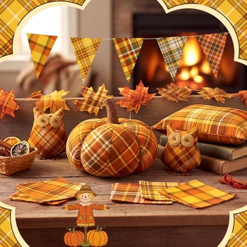 Hahafelt 10 Pcs Fall Plaid Quilting Fabric Bundles 20 x 20 Inch