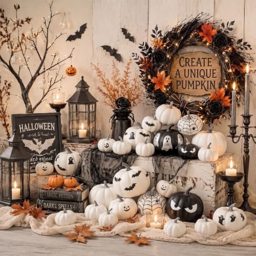 100 Pcs DIY Pumpkin Painting Kit for Fall Halloween 84 Foam Pumpkins Crafts
