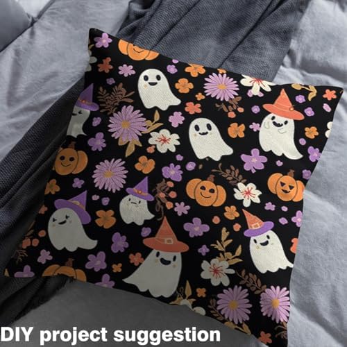 Halloween Ghosts Fabric by The Yard 10 Yard Pumpkin for Home DIY Projects, Waterproof Indoor Outdoor Decor for Kids Adults Botanical Floral Printed Upholstery Fabric for Chairs Witch's Hat Room Decor