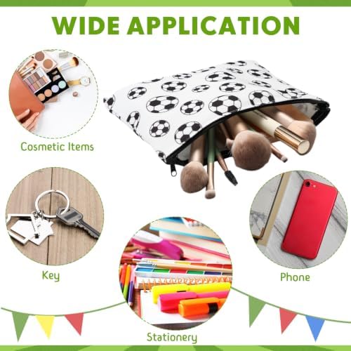 Eccliy 20 Pcs Soccer Makeup Bag Cosmetic Bag Canvas Gifts Sport Soccer Themed Accessories for Girls Toiletry Pouch with Zipper for Women Party Shopping Home Travel, 9 x 7 Inch