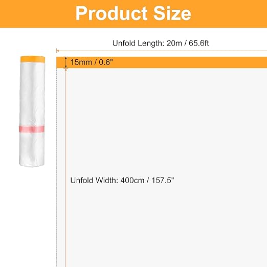 HARFINGTON 3 Rolls Pre-Taped Masking Film 157.5" x65.6ft Double Adhesive Tape - Image 2