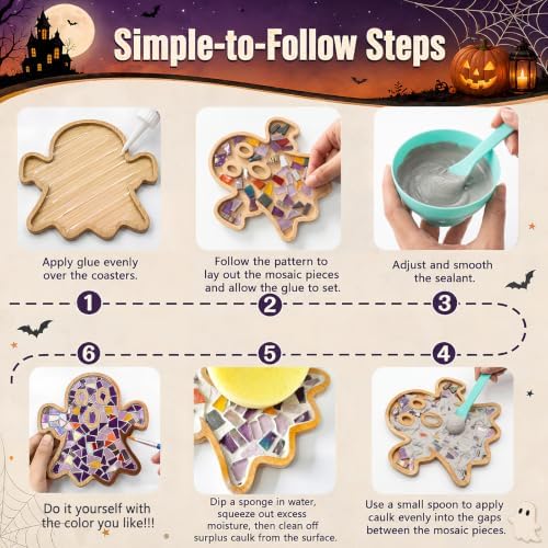 6 PCS Halloween Coasters, Mixed Color DIY Glass Mosaic Tiles for Crafts