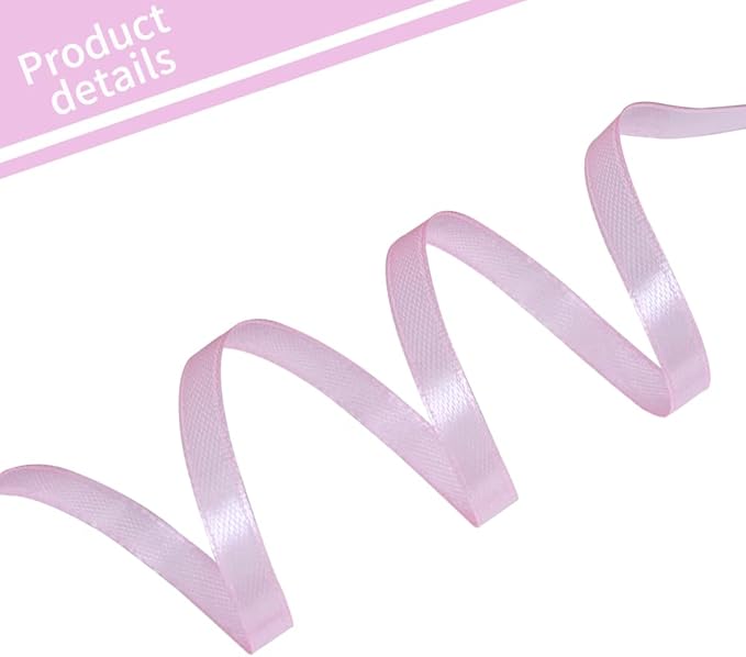 TONIFUL 1/4 Inch x 100yds Baby Pink Satin Ribbon, Thin Solid Color Satin Ribbon - Image 3
