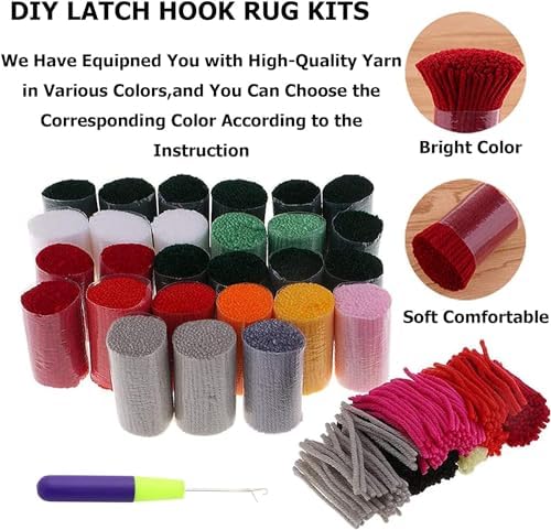 Ylkgogo Latch Hook Kits for Adults/Beginners Printed Canvas Embroidery Tapestry Handmade Rug Home Sofa Decoration 20.5 X 15Inches (Skeleton)