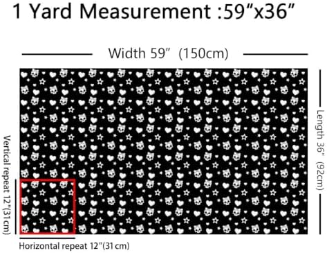 Cute Skull Fabric by The Yard,Star Love Bowknot Indoor Outdoor Fabric,Cartoon Halloween Skeleton Soft Polyester No Stretch Fabrics Kids Girls Sewing Lovers,Black and White 5 Yards 180"x59"