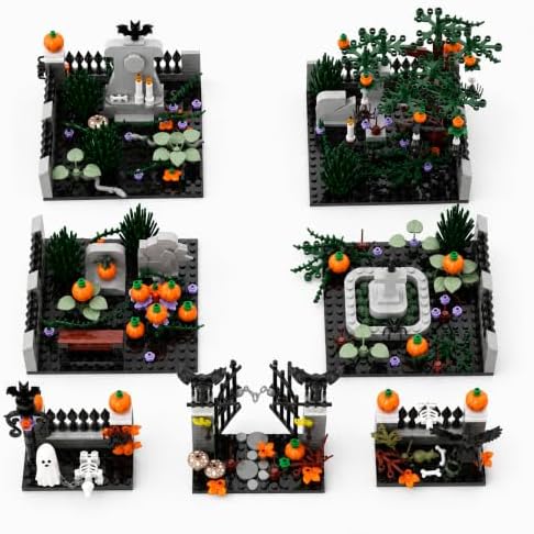 Halloween Graveyard Pumpkin Building Blocks Set, 140 PCS Garden Scene