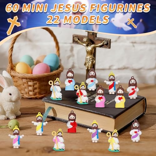 Little Jesus Figures to Symbolize Jesus Loves You, 60 Pcs Mini Jesus Figurines in Bulk for Hide and Seek Religious Party Favors Sunday School Baptism Gifts