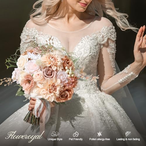 Floweroyal Artificial Flowers Fake Rose Flowers Dahlia with Stems for DIY Wedding Bridal Bouquets, Baby Shower, Floral Arrangement, Table Centerpieces, Home Decorations