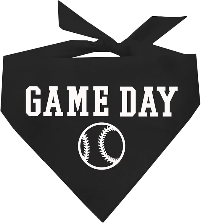 Game Day Dog Bandana | 100% Cotton Adjustable Triangle | Made in USA | Baseball| Sports | Biggest Fan | Game Day | Black, One Size (1054)