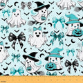 Halloween Ghost Decorations Bow Upholstery Fabric for Chairs | Halloween Bats Fabric by The Yard 362"x63", Gothic Pumpkin Lantern Moon Spooky Spider Web Sugar Skull Outdoor Fabric,Teal