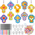 Dunzoom 30 Set Christian Cross Craft Kit - DIY Sun Catchers for Sunday School, Church, Home Decor, Stained Glass Style Cross Decorations, Religious Craft Supplies