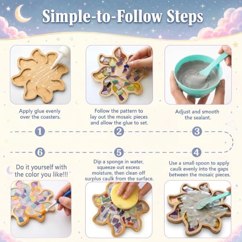 luperasol 6 Sets Coasters DIY Mosaic Tiles, Mixed Color, Boho Styles