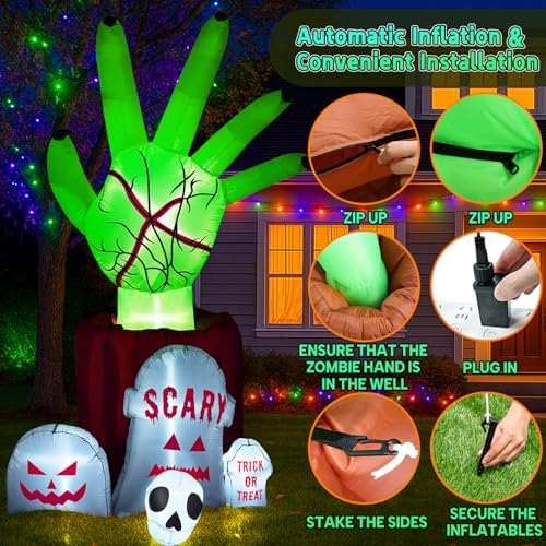 Garma 8.6 FT Halloween Inflatables Outdoor Animated Zombie Hand Yard Decor
