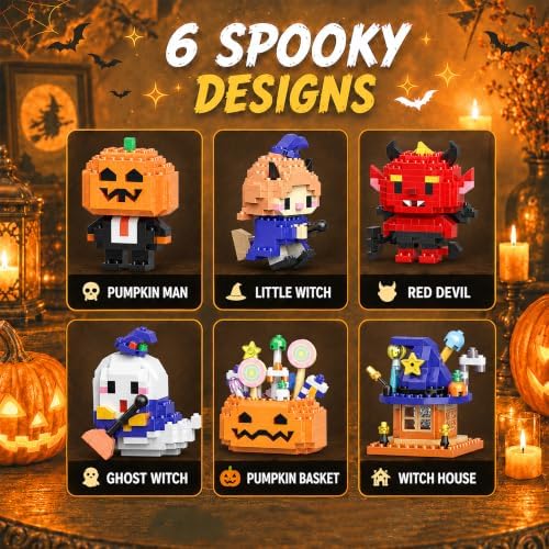 Halloween Advent Calendar 6 Days, Mini Building Blocks Set with Figures