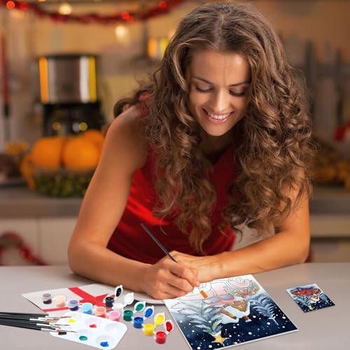 Dinifee 6 Pack Pre Drawn Canvas for Painting Pre Printed Canvas Kit 8 x 10 Inch Stretched Cotton Paint and Sip Set for Adults Couple Party Graduation Summer Date Night(Christmas Day)
