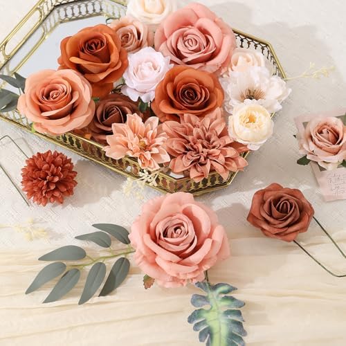 Floweroyal Artificial Flowers Fake Rose Flowers Dahlia with Stems for DIY Wedding Bridal Bouquets, Baby Shower, Floral Arrangement, Table Centerpieces, Home Decorations