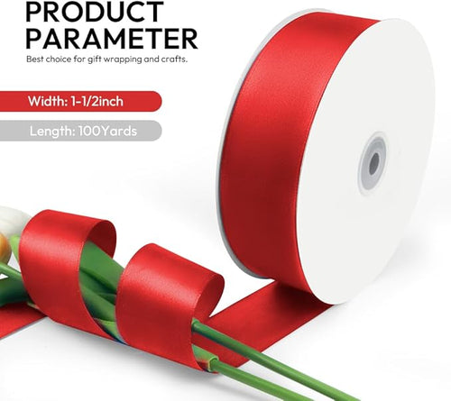 1-1/2 Inch 100 Yards Satin Ribbon Red, Solid Color Fabric Ribbon - Image 2