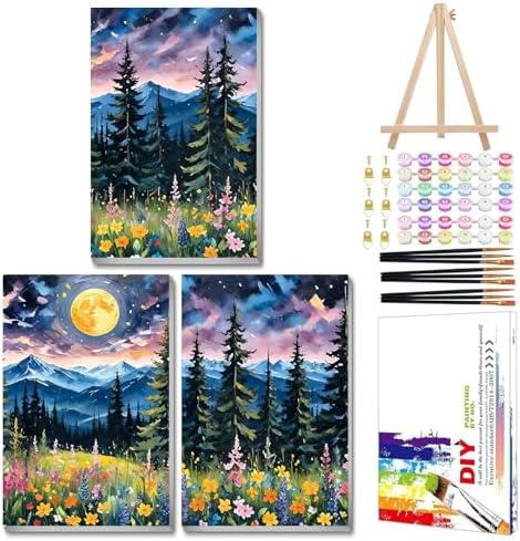 Mandun Landscape Paint by Numbers Kit for Adults, 3 Pack, 7.8x11.8 inch