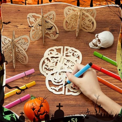 Yalikop 72 Pcs Halloween Kids Wood Crafts, 4.7 x 4 in, Pumpkin