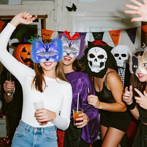 J6&H6 22 Pcs DIY Therian Mask Kit with Exclusive Funny Stickers, Blank Cat Mask,Felt Fabric Sheet, Faux Fur and Eye Mesh Suitable for Christmas Role-Playing Parties