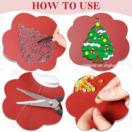 Dunzoom 30 Set Christmas Suncatchers Kit Tree Santa Gingerbread Ornaments
