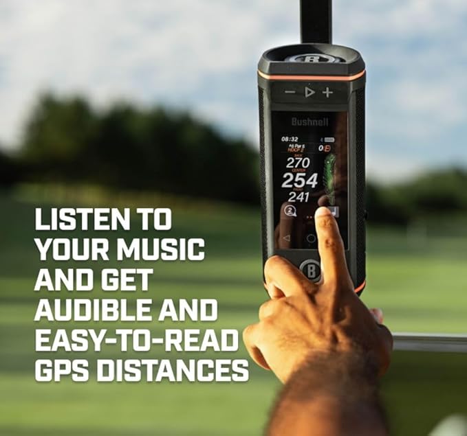 Bushnell Wingman HD View Golf Speaker, 3.5" Touchscreen, GPS Distances, Premium 360° Audio, Waterproof Design, Magnetic Cart Mount with Wearable4U Car/Wall Chargers & Golf Tools Bundle