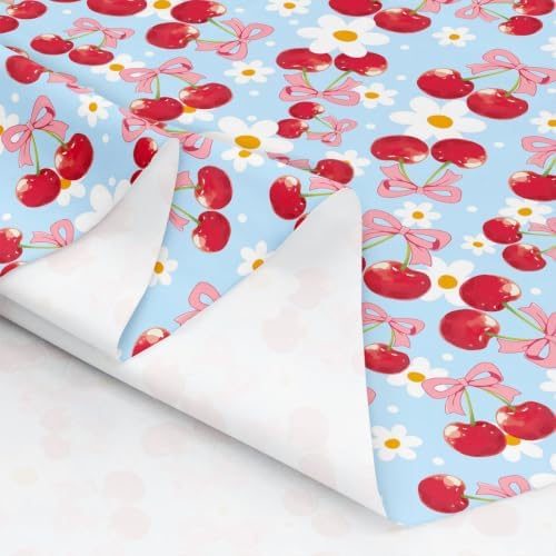 Red Cherry Bow Upholstery Fabric for Chairs | Pink Bow Tie Fabric by The Yard 72"x63", Daisy Flowers Rustic Dreamy Princess Style Ribbon Bowknot Outdoor Fabric,Blue