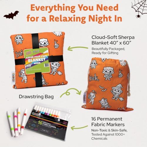 Craftikit Halloween Coloring Blanket for Adults, 16 Fabric Markers