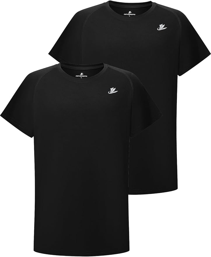 DEVOROPA Youth Boys Compression Shirt Long/Short Sleeve Football Baseball Undershirt Quick Dry Kids Sports Baselayer Crewneck