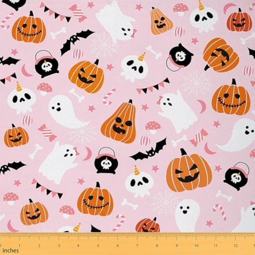 jejeloiu Happy Halloween Fabric by The Yard Pumpkin Upholstery Fabric Funny Ghost Printed Waterproof Indoor Outdoor Decor for DIY Sewing Craft Projects 5 Yards