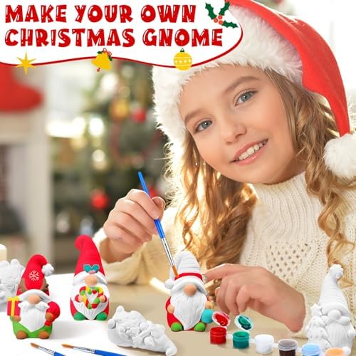 PullCrease 8 Pcs Christmas Gnome Ceramics to Paint Crafts Kit