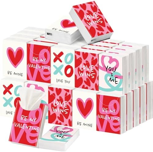 Outus 50 Pack Valentine’s Day Party Favors, Travel Size Pocket Tissues