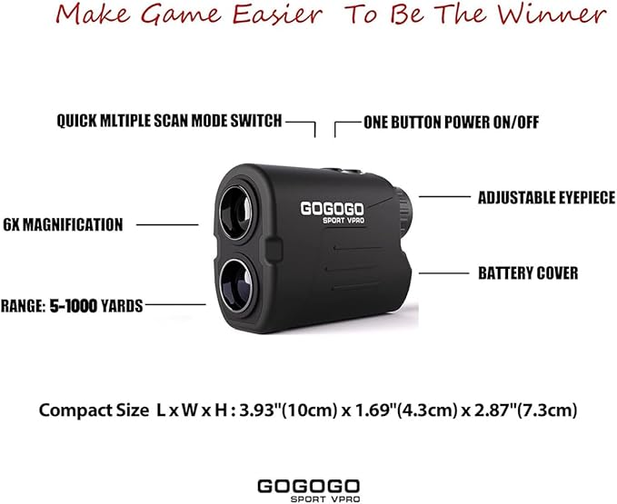 Gogogo Sport Vpro GS03 Laser Golf/Hunting Rangefinder, 1000/1200 Yards Laser Range Finder with 6X Magnification Ultra-Clear View, Lightweight, Slope, Pin-Seeker & Flag-Lock & Vibration
