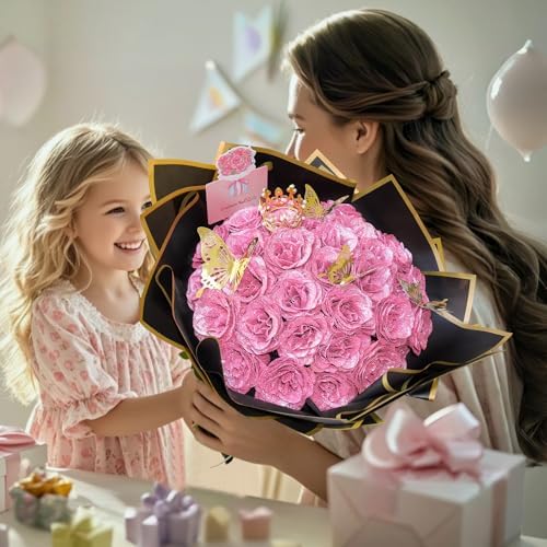 Pink Glitter Roses Bouquet 16 Pack DIY Flowers Bouquet Kit