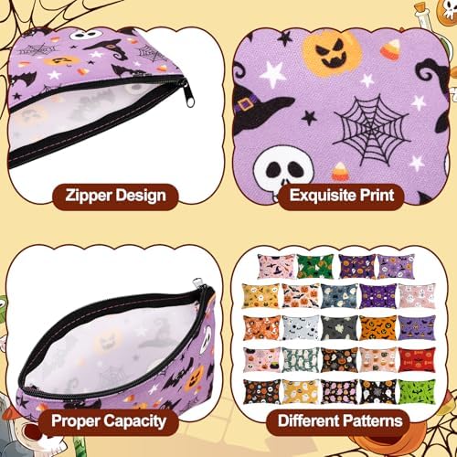 Meanplan 24 Pcs Halloween Makeup Bags Bulk, Spooky Cosmetic Zipper Pouch