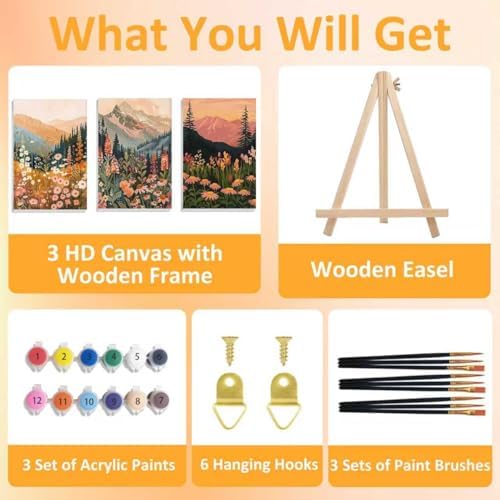 Mandun Landscape Paint by Numbers Kit for Adults, 3 Pack, 7.8x11.8 inch