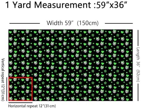 Cute Skeleton Fabric by The Yard,Exotic Skull Star Bowknot Print Indoor Outdoor Fabric,Halloween Soft Polyester No Stretch Fabrics Kids Girls Sewing Lovers,Black Green 10 Yards 360"x59"