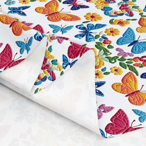 Colorful Butterfly Upholstery Fabric for Chairs Boho Floral Outdoor Fabric by The Yard 109"x63", Rustic Aesthetic Animal Country Beetles DIY Craft Hobby Polyester Fabric
