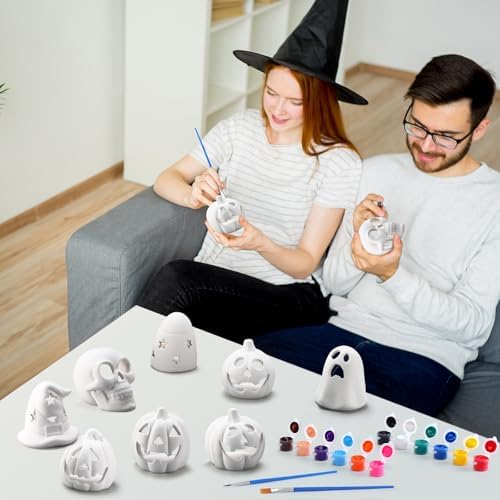RimCereal 8 Set DIY Ceramic Halloween Lantern Figurine Paint Craft, Classic
