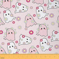 Jejeloiu Happy Halloween Fabric by The Yard Kawaii Ghost Printed Upholstery Fabric Pink Ghost Floral Waterproof Indoor Outdoor Decor for DIY Sewing Craft Projects 3 Yards