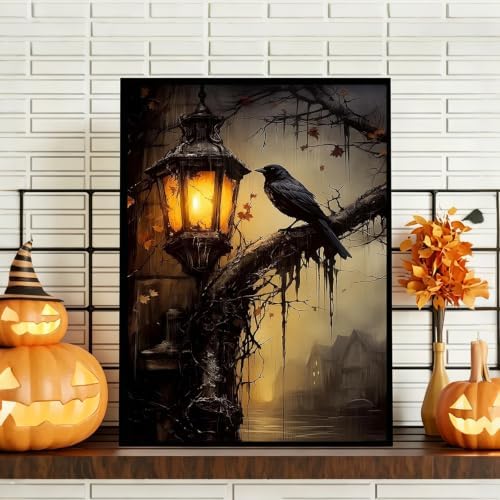 PHANTASYART Gothic Crow Framed Paint by Number with Wooden Easel 12x16inch