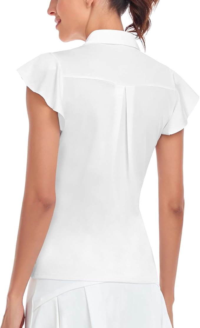 Soneven Womens Petal Sleeve Golf Shirts Moisture Wicking Lady Golf Apparel Print Tennis Sport T Shirt