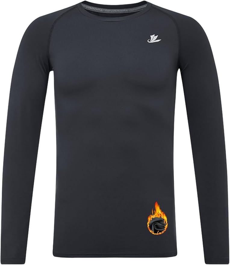 DEVOROPA Youth Boys Compression Thermal Shirt Long Sleeve Kids Fleece Baselayer Soccer Baseball Undershirt Slim/Regular/Husky