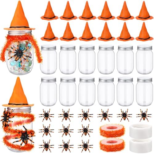 Mimorou 12 Set Halloween Candy Jars 8.5 oz Plastic Jars Craft Kit, Orange
