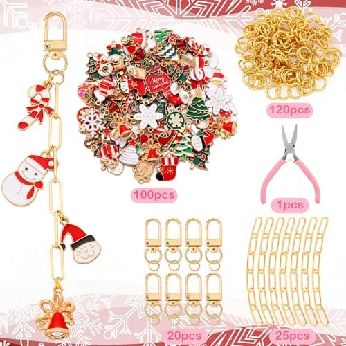Tondiamo 266 Pcs Christmas Keychain Making Kit Xmas Keychain Craft Gift