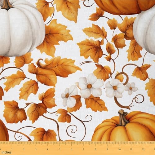 Autumn Plants Fabric by The Yard Watercolor Fall Leaves Retro Flowers Fabrics for Sewing Supplies Farm Pumpkin Rustic Style Fabric DIY Soft Polyester No Stretch 5 Yards,180" L x 59" W
